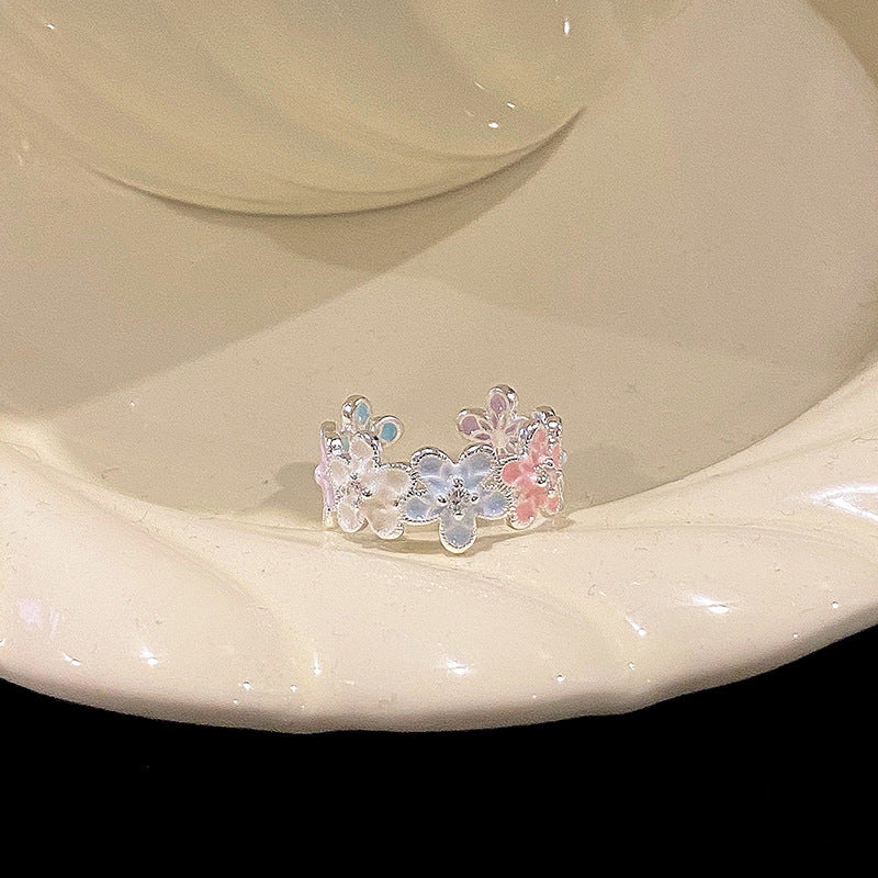 Women's Field French Colorful Flowers Hydrangea Open Ring