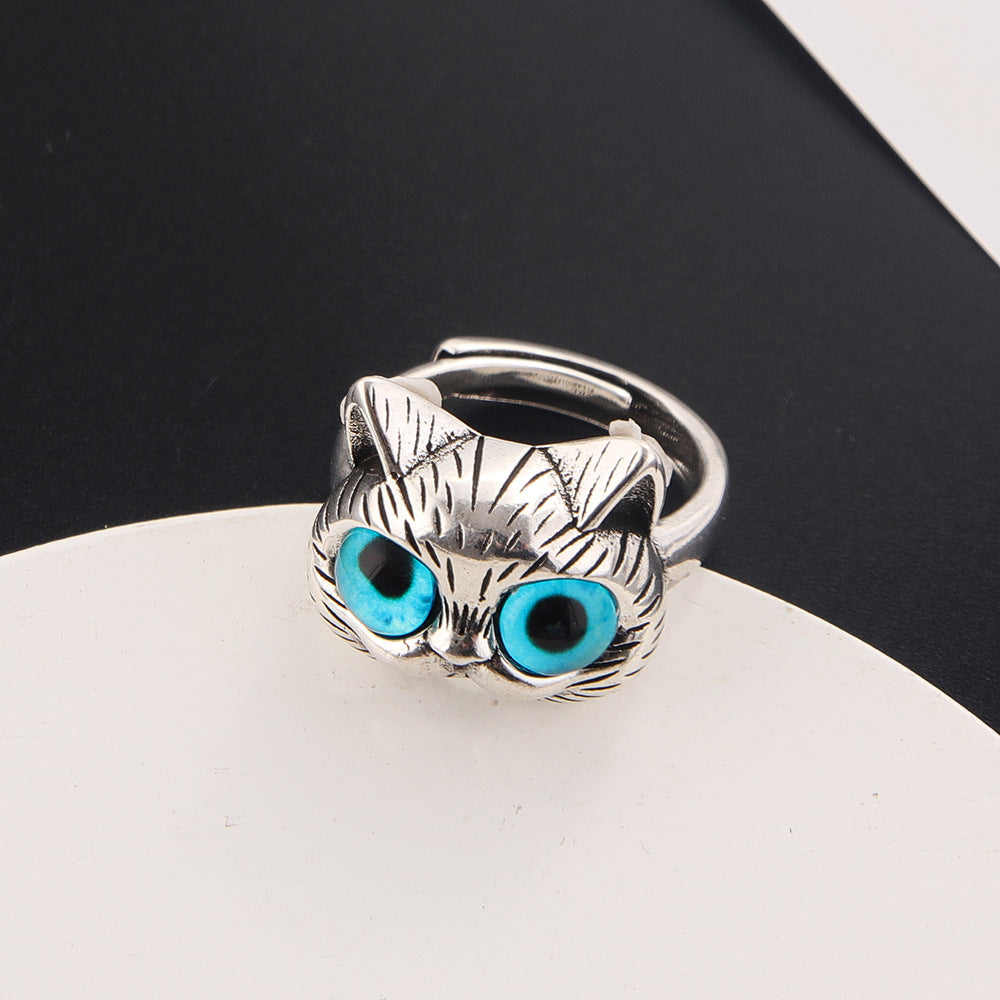 Fat Cat Blue Eyes Cute Alloy Pair For Couple Gift Ring