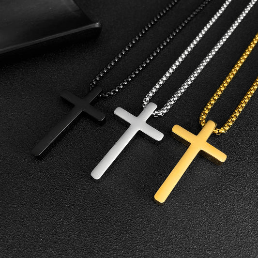 Men's Simple Personality Glossy Stainless Steel Cross Necklaces