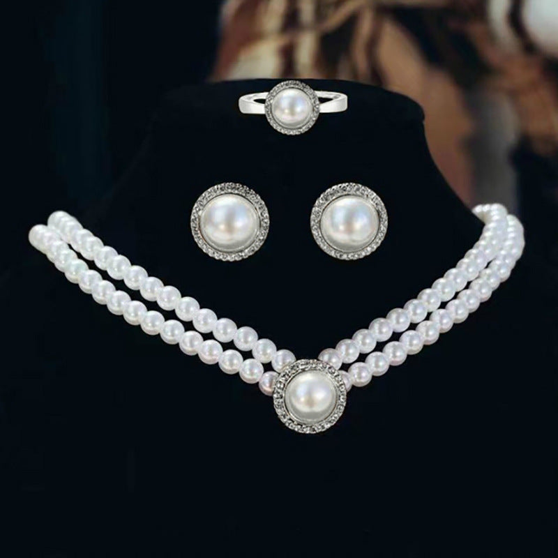 Elegant Retro Pearl Ear Suit Bridal Wedding Necklaces