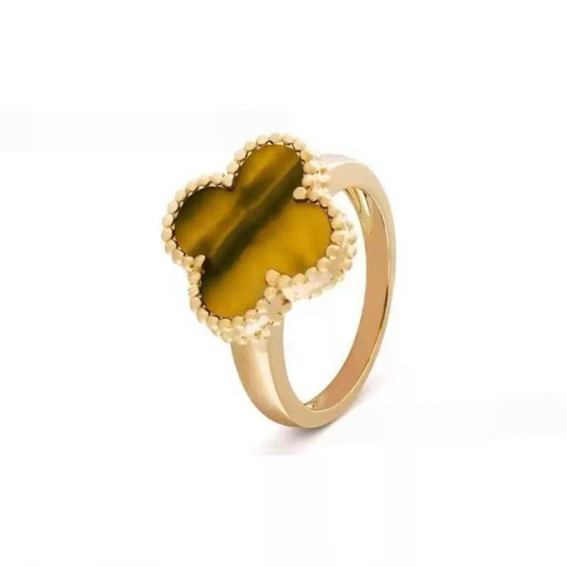 Gold High Version November's Clover Rose Natural Fritillary Full Diamond Rings