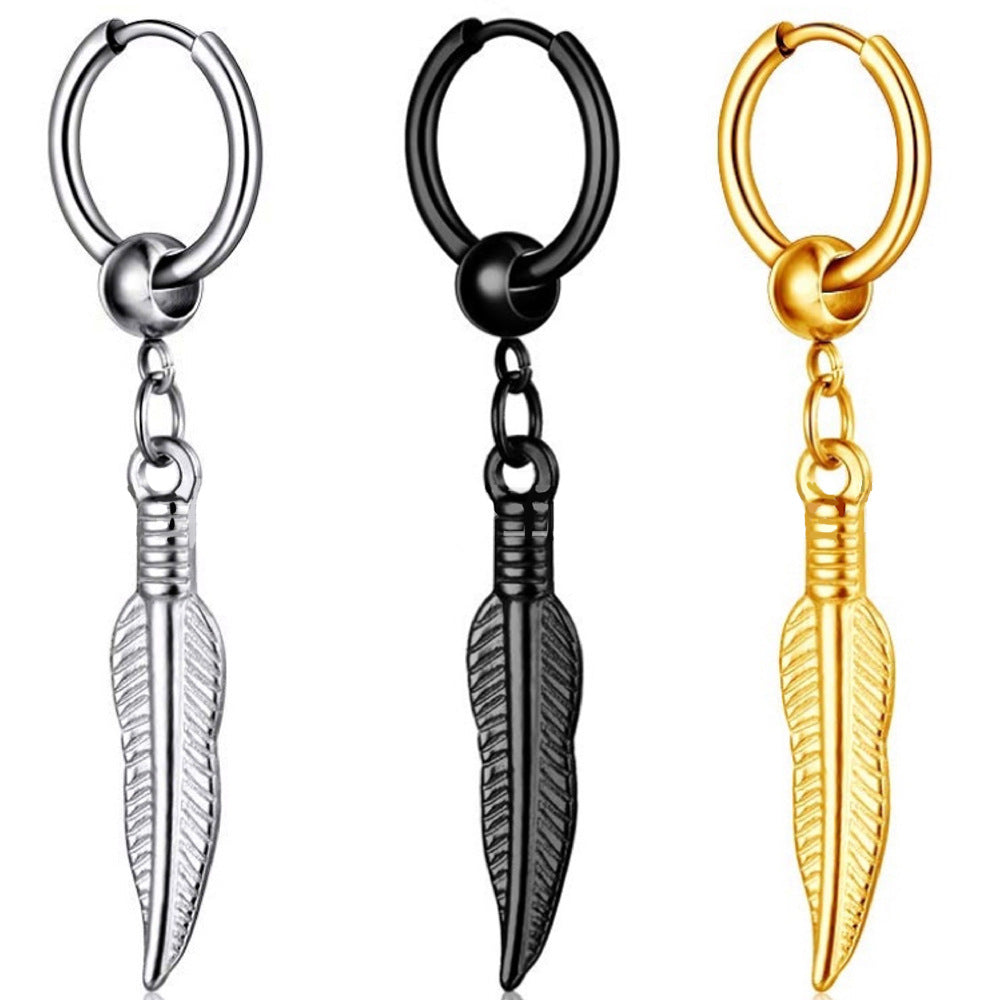 Titanium Steel Ear Chain Clip Leaf Tassel Earrings
