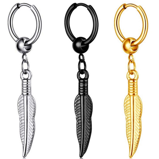Titanium Steel Ear Chain Clip Leaf Tassel Earrings