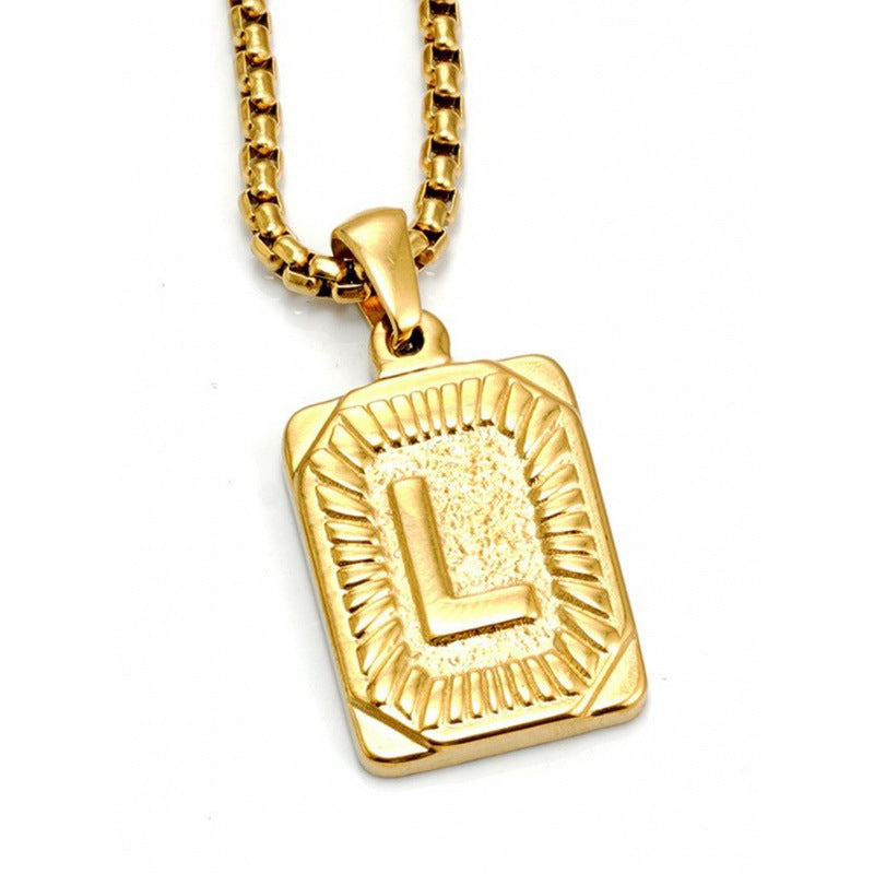 Men's Gold Square Double-sided English Letter Titanium Necklaces