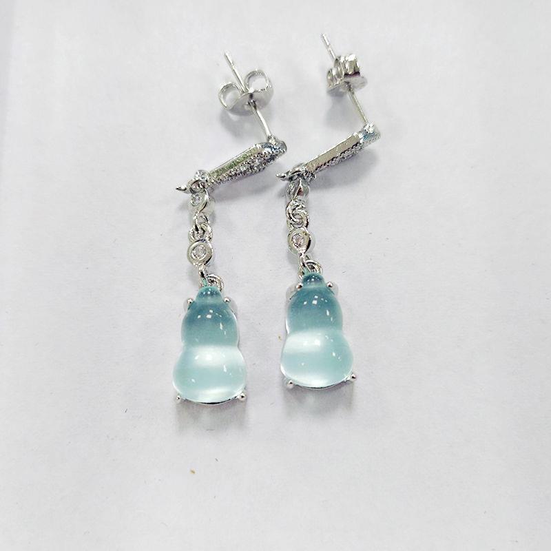 Chalcedony Gourd Inlaid Egg Surface Female Fashionable Plated Sterling Rings