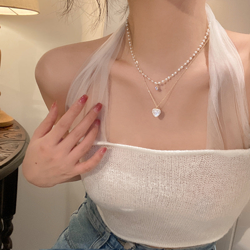 Women's Loving Heart Light Luxury Design Sense Niche Twin Necklace