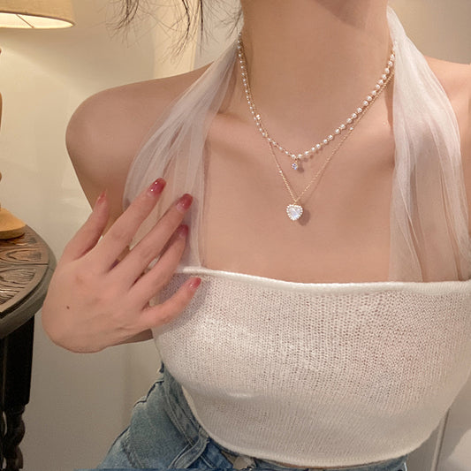 Women's Loving Heart Light Luxury Design Sense Niche Twin Necklace