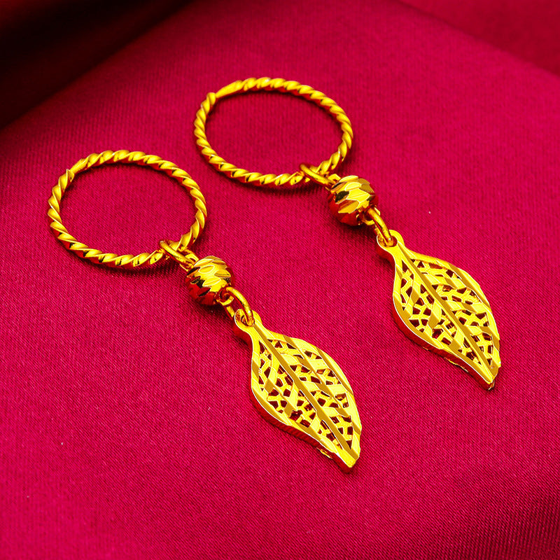 Twist Leaf-shaped Ear Vietnam Placer Gold Maple Leaf Earrings