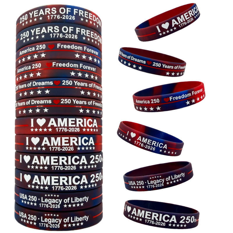 Weekly Independence Day Commemorative Silicone Rubber Mixed Color Wrist Bracelet