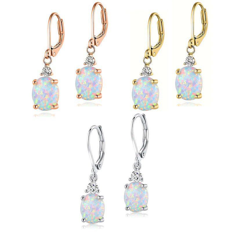 Opal Oval Big Diamond Ear Drops Personalized Earrings