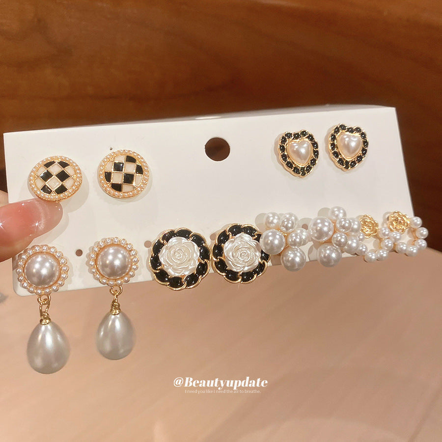 Sier Pearl Flower French Vintage Court Style Earrings