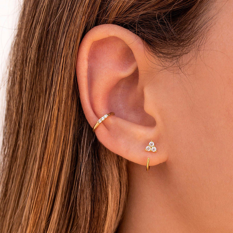 Simple Stylish U-shaped Ear Hook Triangle Rhinestone Zircon Earrings