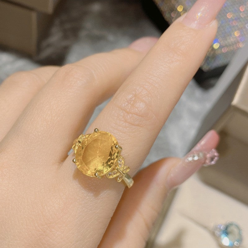 Camellia Fashion Romantic French Golden Rhinestone Gold Plated Ring