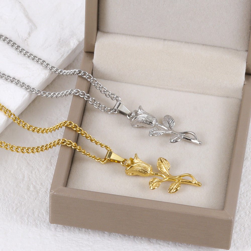Steel Whole Body Stainless Wind Personalized Three-dimensional Rose Valentine's Day Necklace