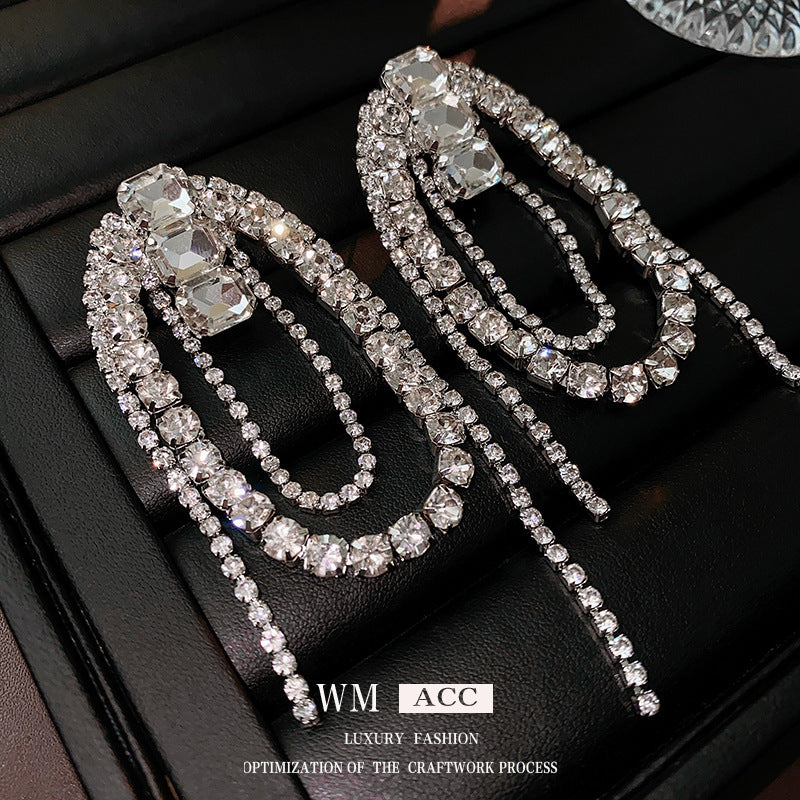 Zircon Letter Long Light Luxury High-grade Fashion Simple Earrings
