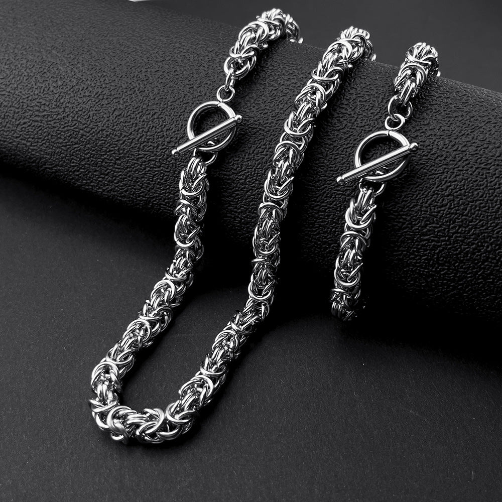 Men's Trendy Handmade Stainless Steel Cuban Circle Woven Titanium Necklaces