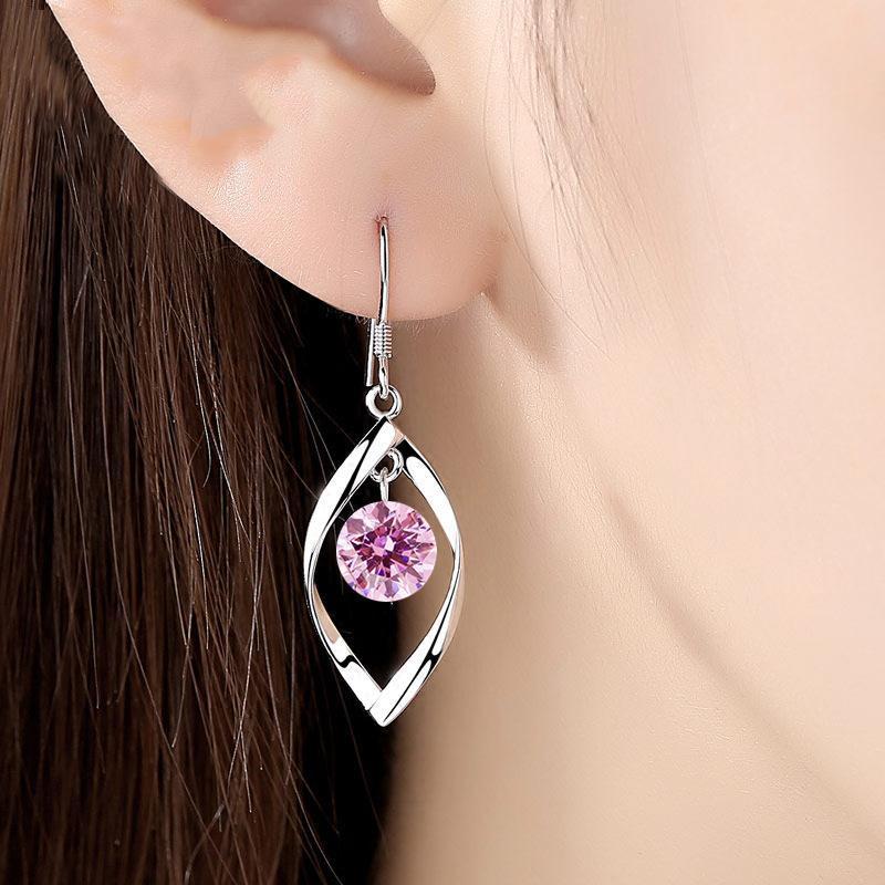 Women's Zircon Simple Sier Rotating Love Pearl Mid-length Earrings