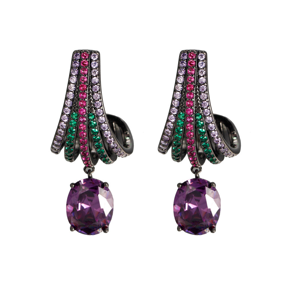 Style Popular Ornament Brass Inlaid Color Earrings