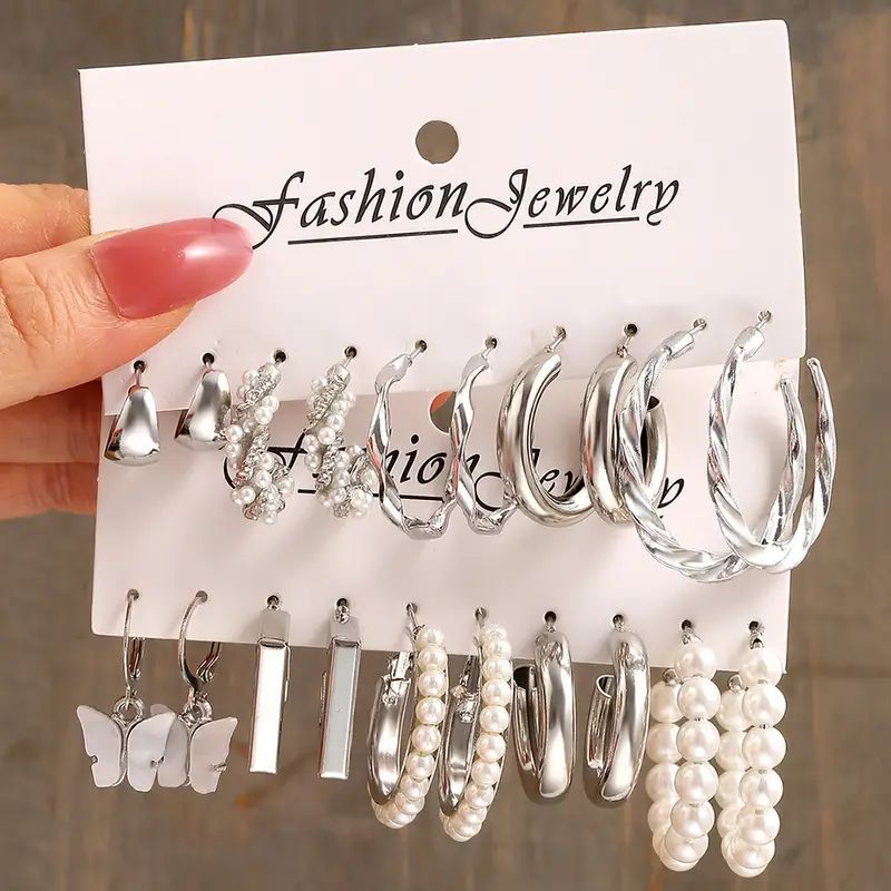 Ear Square Geometric Vintage Pearl Hepburn Style Earrings