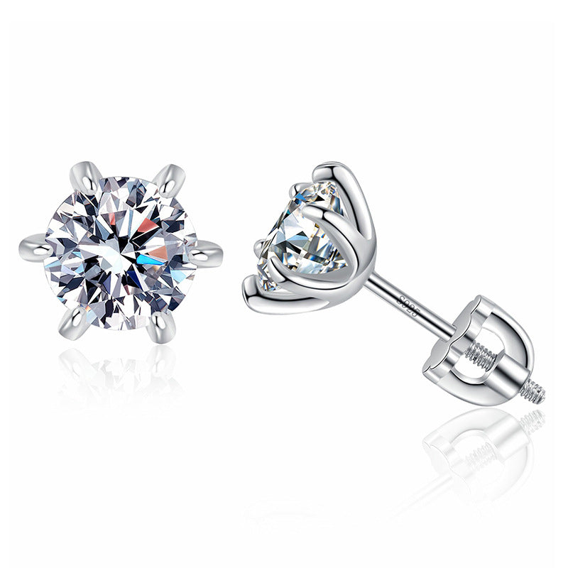 Color Moissanite Sier Arc Six Claw Earrings