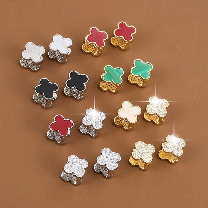 Zircon Double-sided Clover Clip Retro Minority Design Sense Light Luxury Ear Buckle
