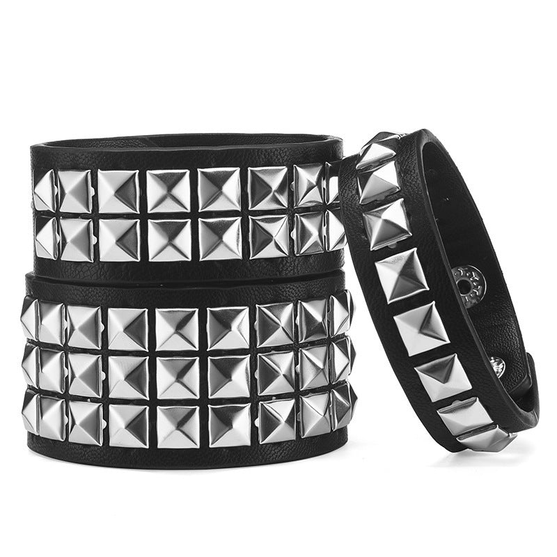 Men's Square Bead Rivet Wrist Strap Personality Retro Punk Leather Bracelets