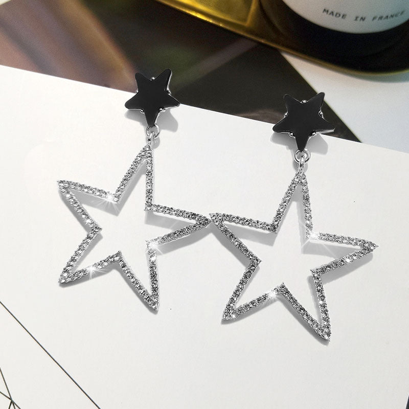 Sier Needle Pentagram High Profile Fashion Stud Earrings