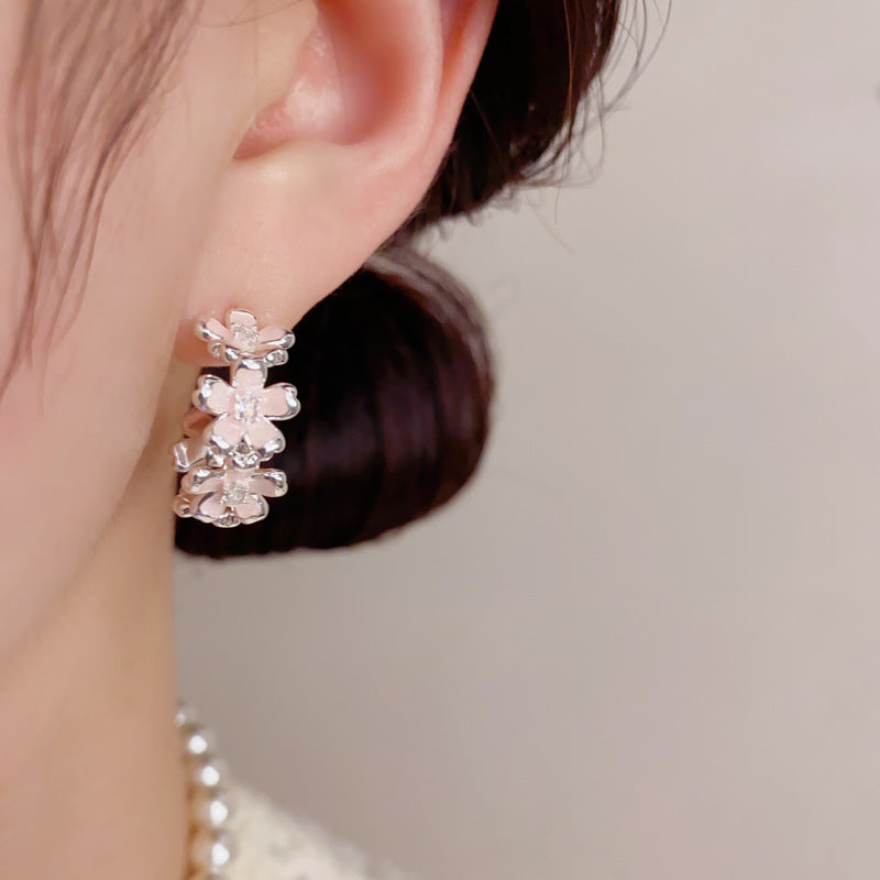 Summer Stylish Sweet Thick Sier Petals Ear Niche Temperament Light Rings