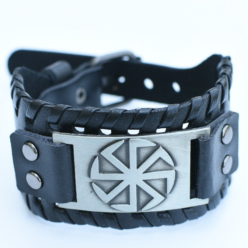 Men's Retro Viking Totem Leather Wolf Head Bear Claw Gossip Lucky Bracelet