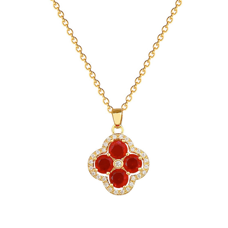 Steel Luxury Full Diamond Flower Micro Rhinestone Female Lucky Beads Necklace