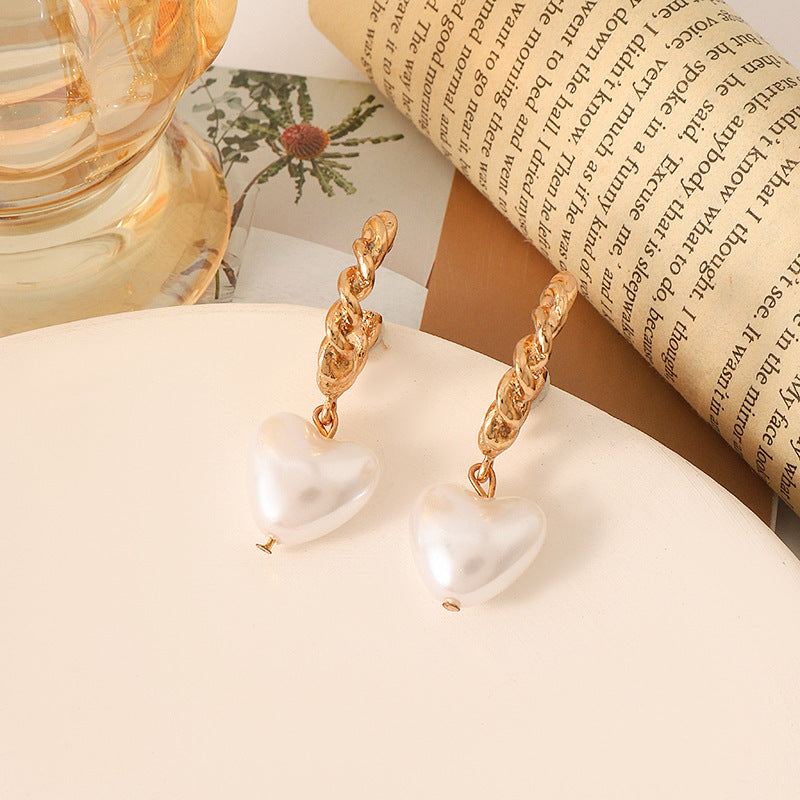 Simple Retro Sier Needle Pearl High Sense Ear Earrings