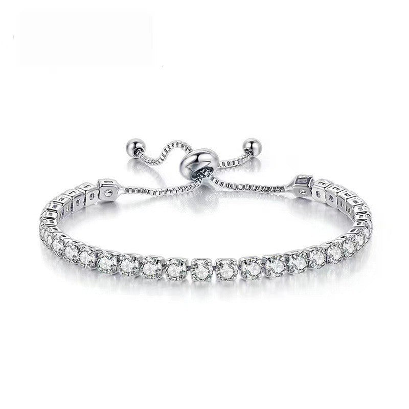 Women's Round Single Row Full Diamond Adjustable Beads Crystal Bracelet