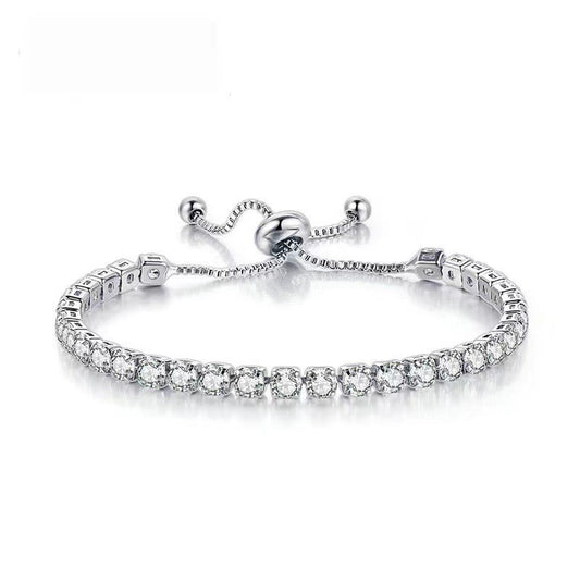 Women's Round Single Row Full Diamond Adjustable Beads Crystal Bracelet
