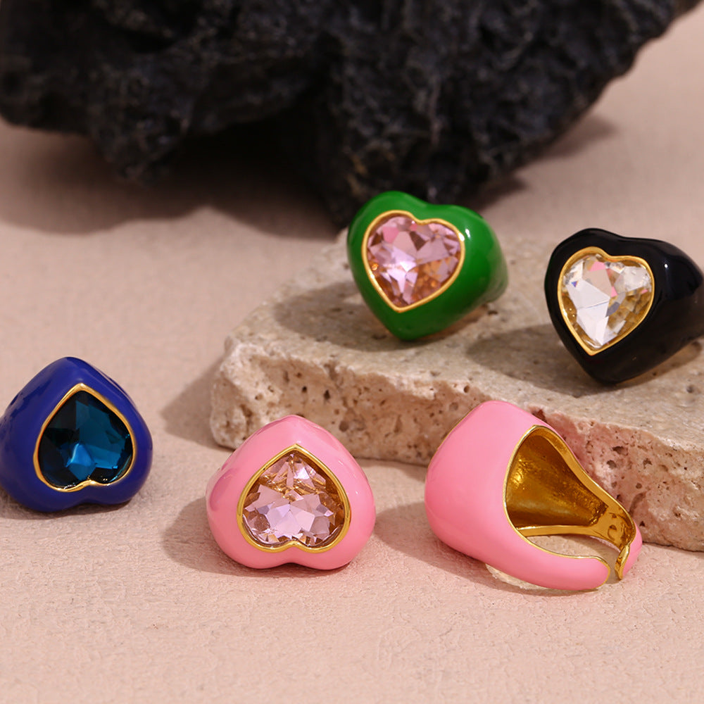 Fashion Niche Color Stainless Steel Gold-plated Cut Peach Ring