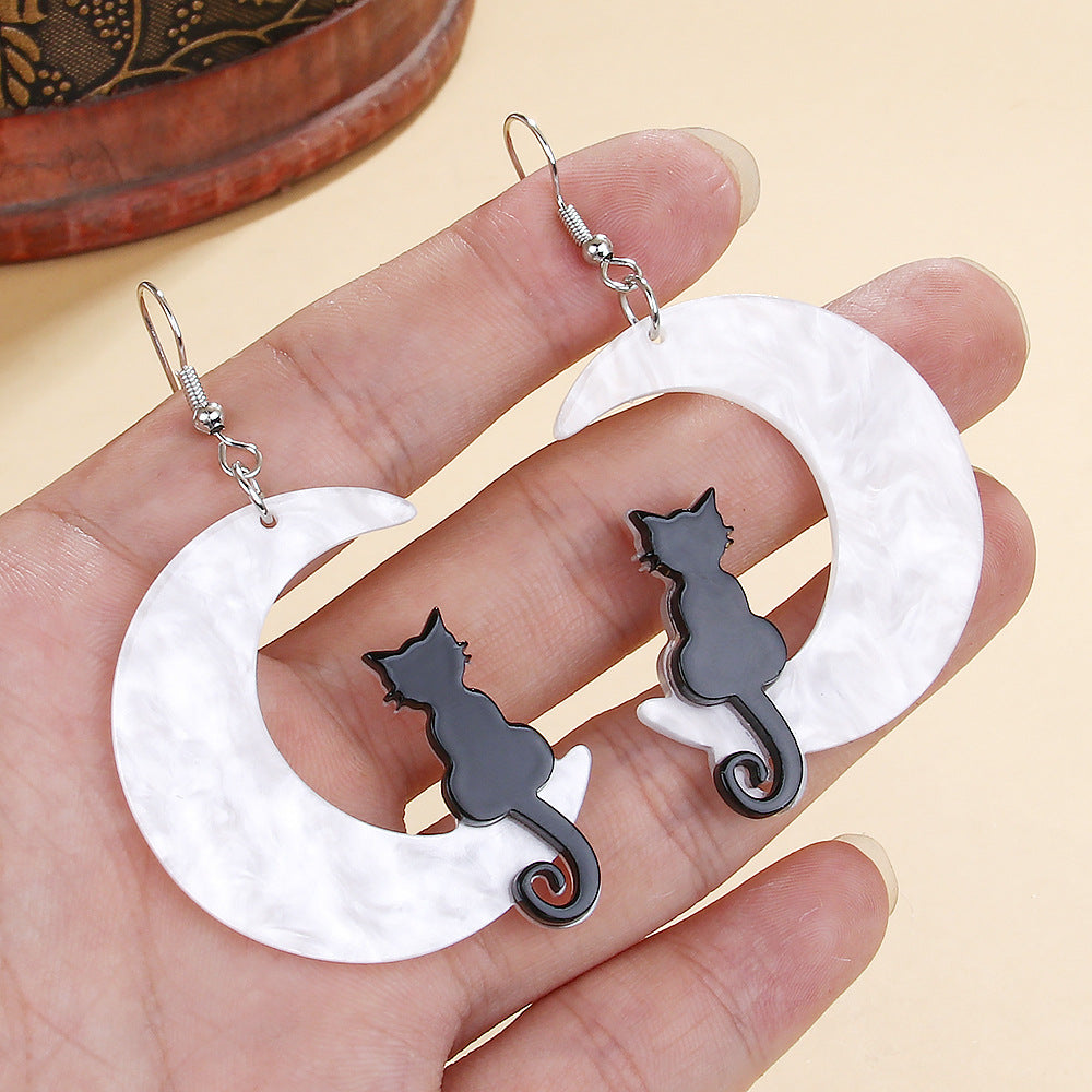 White Moon Cat Personalized Creative Halloween Earrings