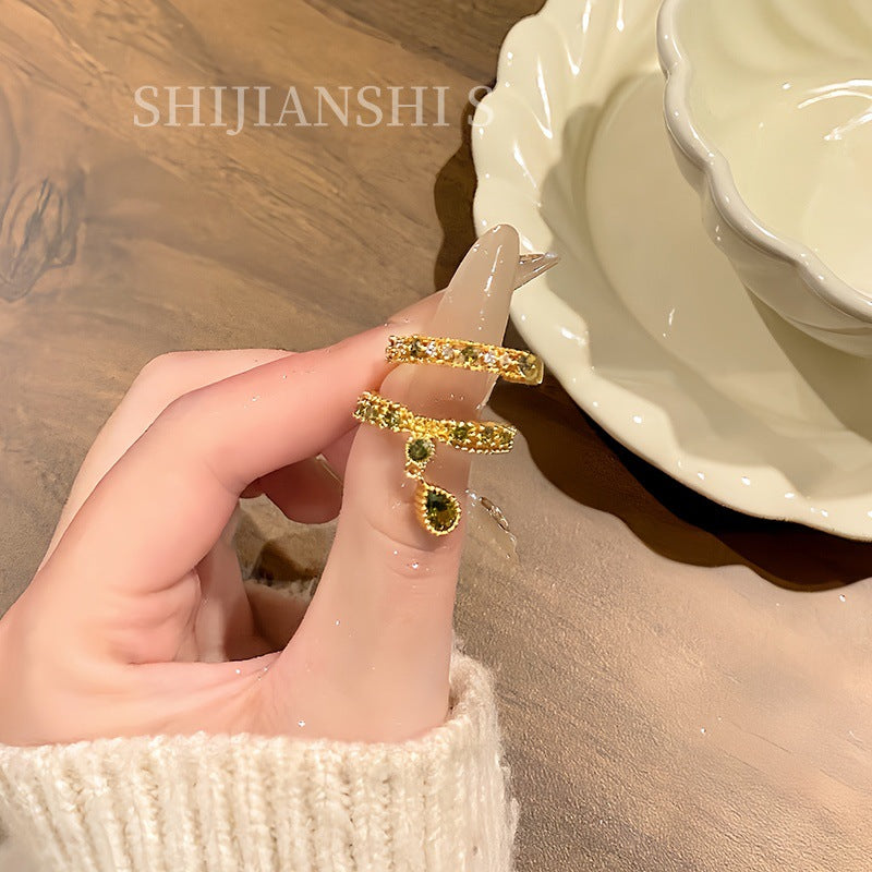 Women's Drop Olive Green Niche Artistic Conception Gang Drill Sense Of Ring