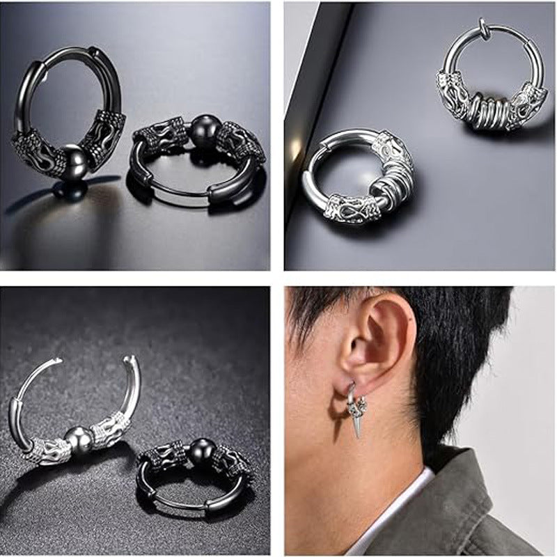 Tassel Dragon Pattern Circle Totem Retro Trendy High Sense Ear Rings