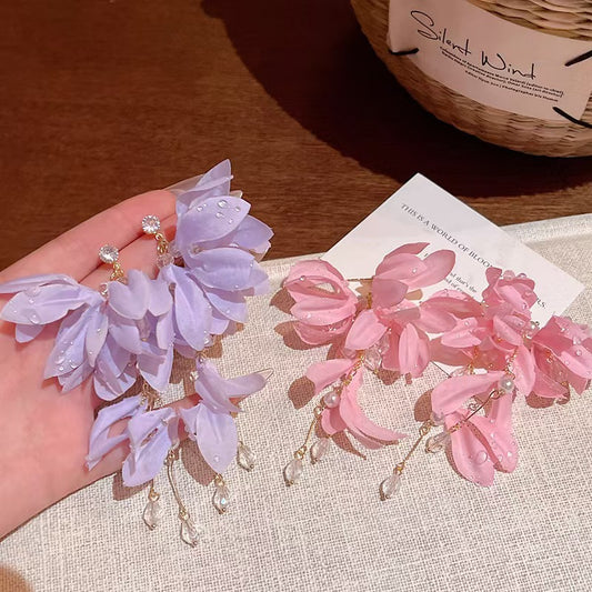 Petal Fringe Ear Entry Lux Elegant Atmosphere High Sense Seaside Stud Earrings