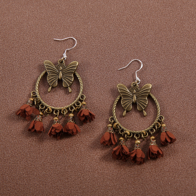 Ethnic Style Butterfly Retro Long Tassel Earrings