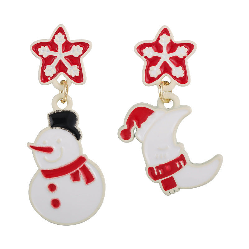 Ear Asymmetric Drip Glazed Cute Santa Claus Earrings