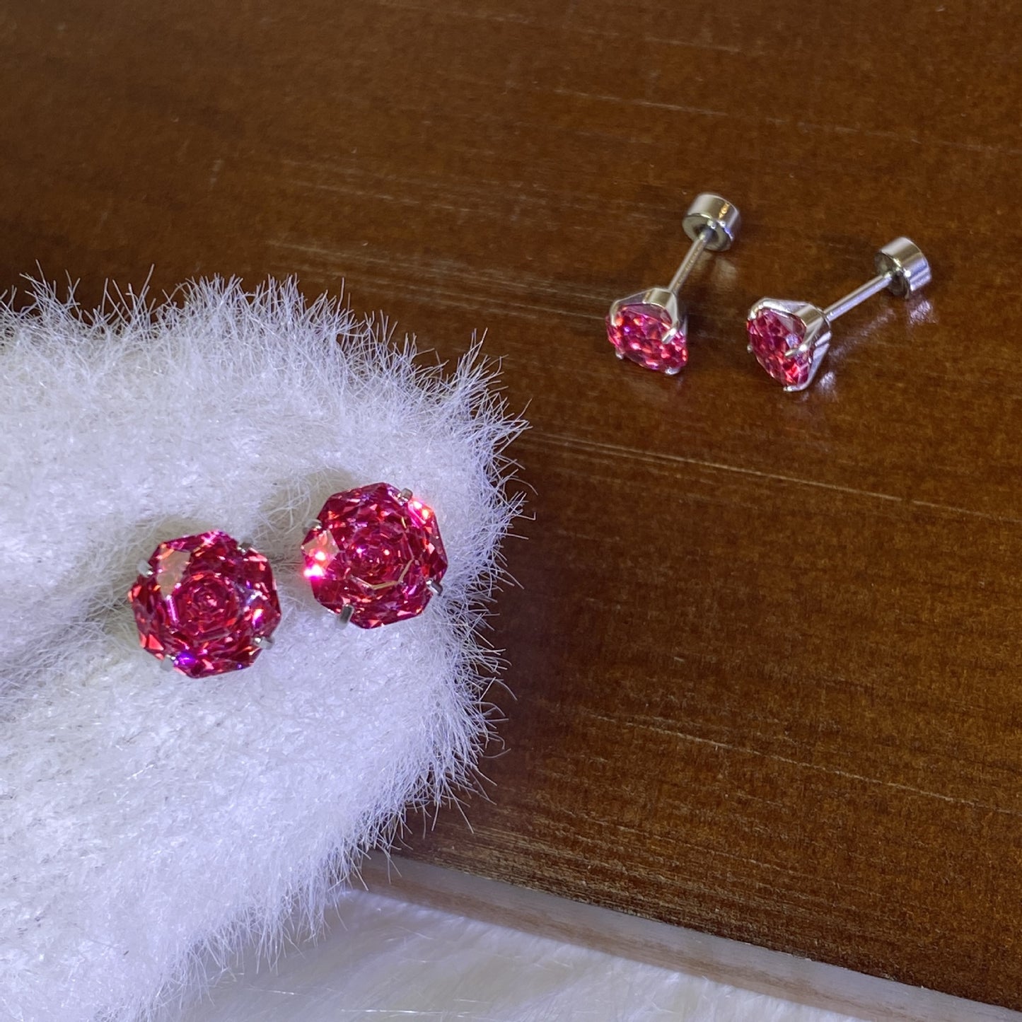 Fruit Syrup Red Cut Zircon Ear Bone Stud Earrings