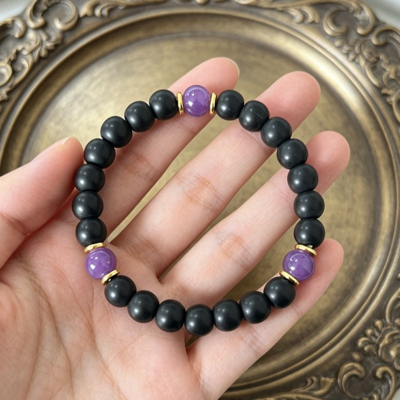 Xi Personalized Simple Black Frosted Amethyst Bracelets