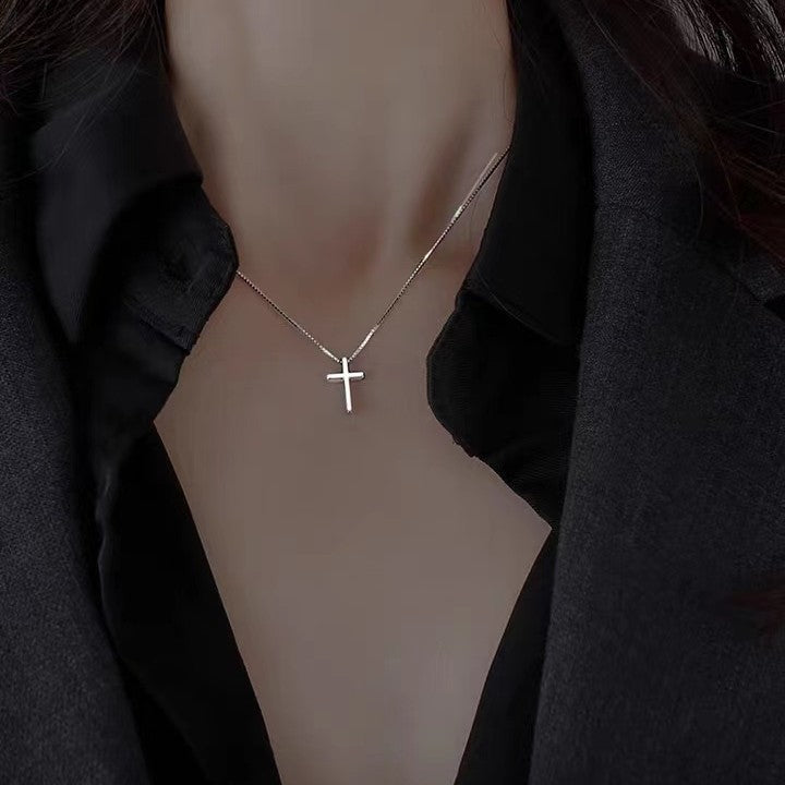 Women's Sterling Sier Glossy Cross Small Exquisite Necklaces