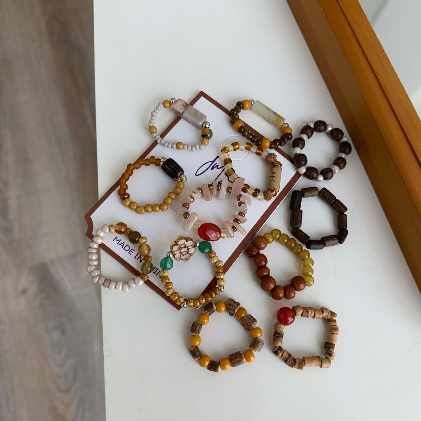 Women's Retro Simple Handmade Beaded Natural Stone Rings