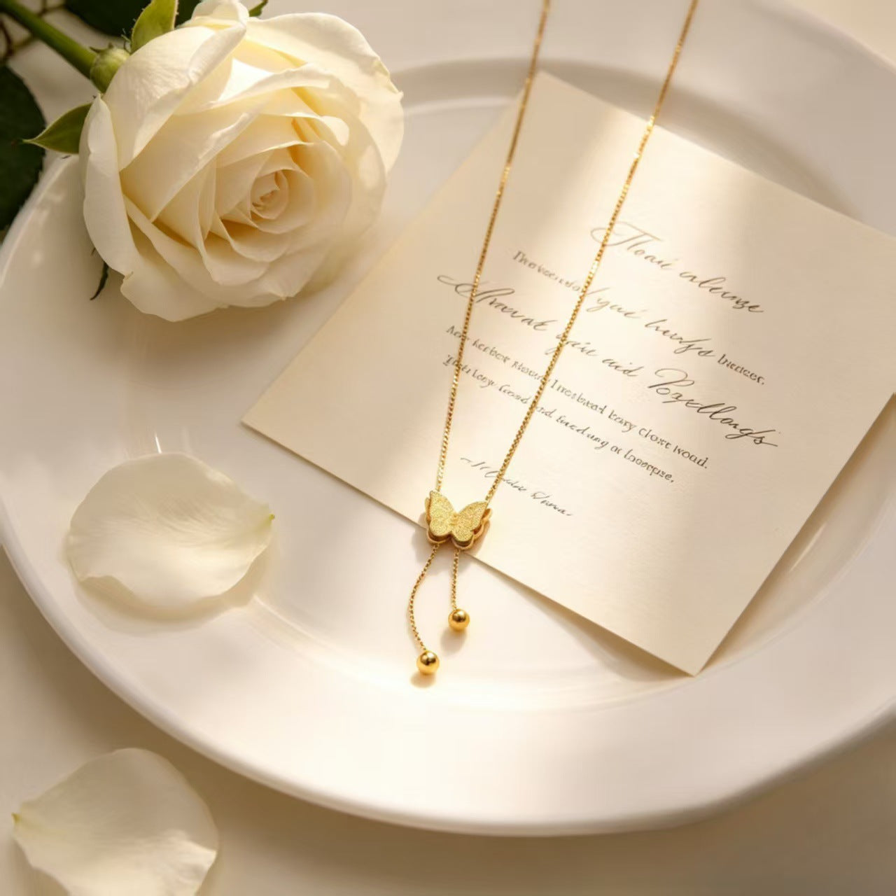 Luxury Simplicity Gold Pull Heart Butterfly Necklace