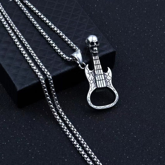 Men's Skull Guitar Bottle Opener Trendy Metal Sweater Necklaces