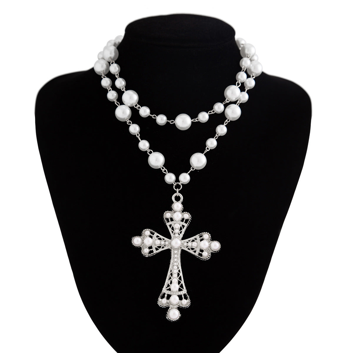 Hip Hop Cross Stitching Imitation Pearl Clavicle Necklaces