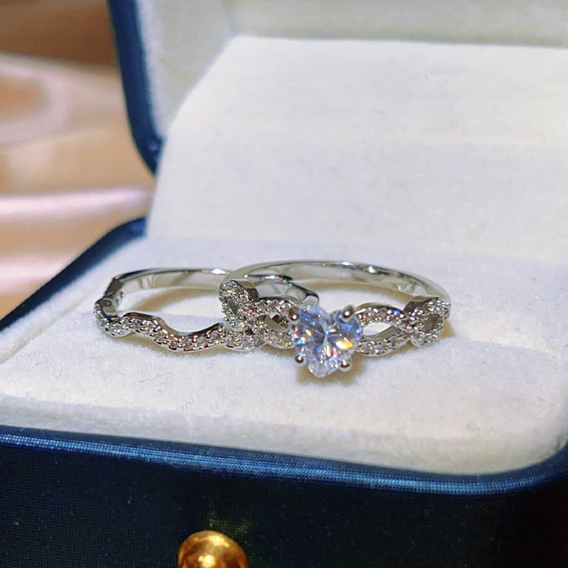 Engagement Love Heart Zircon Inlaid Combination Ring