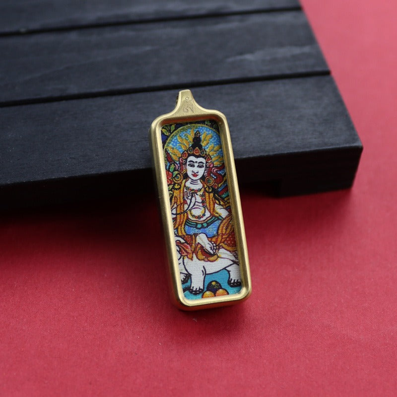 Tibetan Square Hand Painted Golden Outline Eight Patron Pendants