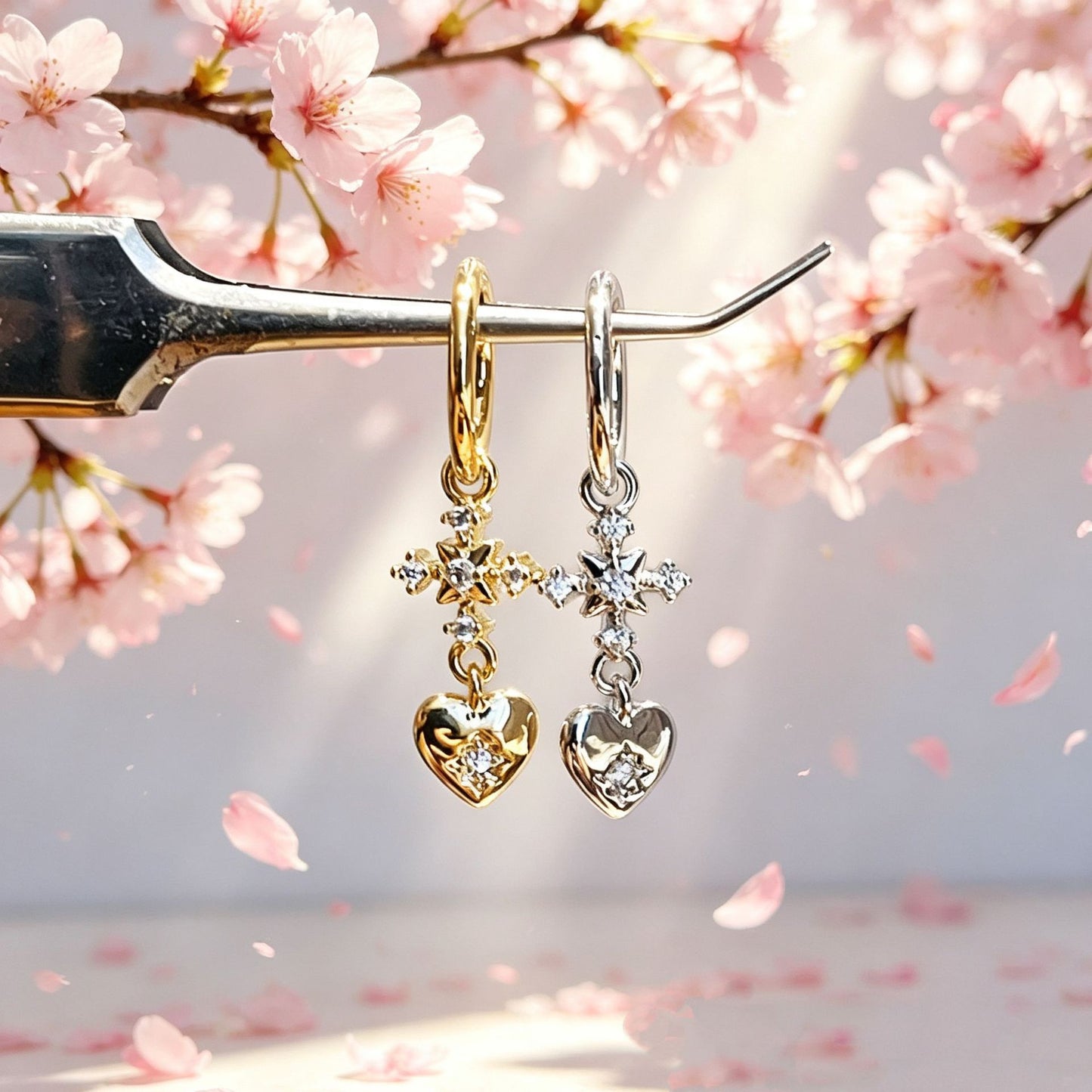 Heart Zircon Temperament Long Gold Color Retention Earrings